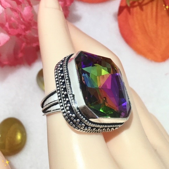 Mystical Rainbow Quartz Chunky Handmade Boho Ring - Picture 5 of 7